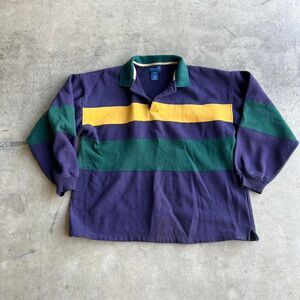 Towncraft Rugby long sleeve polo Mens size L large striped multicolor y2k